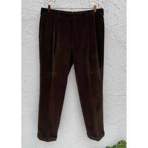 Ralph Lauren Mens Cuffed Hem Pleated Front Trouser Corduroy Pants Brown Sz 28x44